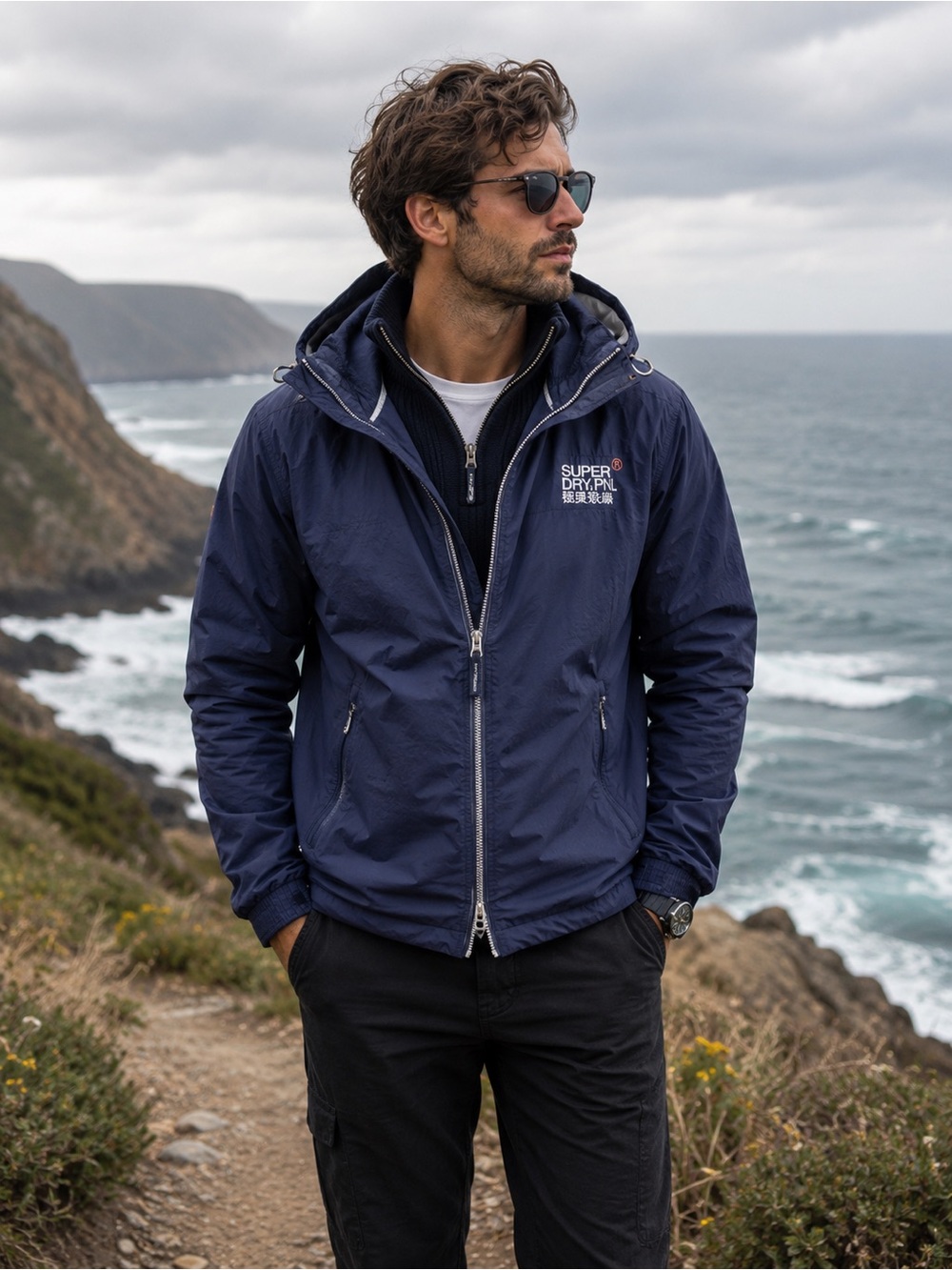 Superdry Original Windcheater Jacket Hooded Blue Full Zip Small